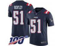 #51 Limited Ja'Whaun Bentley Navy Blue Football Youth Jersey New England Patriots Rush Vapor Untouchable 100th Season