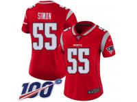 #55 Limited John Simon Red Football Women's Jersey New England Patriots Inverted Legend 100th Season