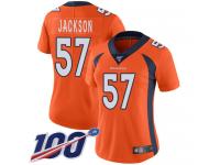 #57 Limited Tom Jackson Orange Football Home Women's Jersey Denver Broncos Vapor Untouchable 100th Season