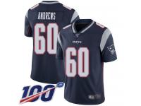 #60 Limited David Andrews Navy Blue Football Home Youth Jersey New England Patriots Vapor Untouchable 100th Season