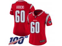 #60 Limited David Andrews Red Football Women's Jersey New England Patriots Inverted Legend 100th Season