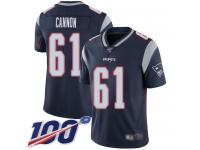 #61 Limited Marcus Cannon Navy Blue Football Home Men's Jersey New England Patriots Vapor Untouchable 100th Season