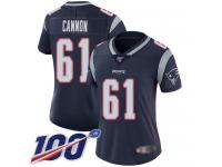 #61 Limited Marcus Cannon Navy Blue Football Home Women's Jersey New England Patriots Vapor Untouchable 100th Season