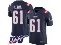 #61 Limited Marcus Cannon Navy Blue Football Youth Jersey New England Patriots Rush Vapor Untouchable 100th Season