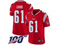 #61 Limited Marcus Cannon Red Football Youth Jersey New England Patriots Inverted Legend 100th Season