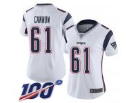 #61 Limited Marcus Cannon White Football Road Women's Jersey New England Patriots Vapor Untouchable 100th Season