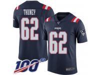 #62 Limited Joe Thuney Navy Blue Football Men's Jersey New England Patriots Rush Vapor Untouchable 100th Season