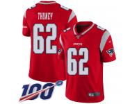 #62 Limited Joe Thuney Red Football Men's Jersey New England Patriots Inverted Legend 100th Season