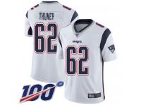 #62 Limited Joe Thuney White Football Road Men's Jersey New England Patriots Vapor Untouchable 100th Season