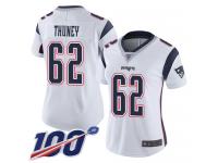 #62 Limited Joe Thuney White Football Road Women's Jersey New England Patriots Vapor Untouchable 100th Season