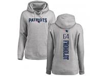 #64 Hjalte Froholdt Ash Football Backer Women's New England Patriots Pullover Hoodie