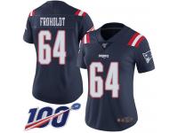 #64 Limited Hjalte Froholdt Navy Blue Football Women's Jersey New England Patriots Rush Vapor Untouchable 100th Season