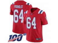 #64 Limited Hjalte Froholdt Red Football Alternate Men's Jersey New England Patriots Vapor Untouchable 100th Season