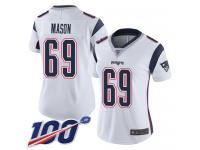 #69 Limited Shaq Mason White Football Road Women's Jersey New England Patriots Vapor Untouchable 100th Season