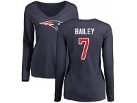 #7 Jake Bailey Navy Blue Football Name & Number Logo Slim Fit Women's New England Patriots Long Sleeve T-Shirt