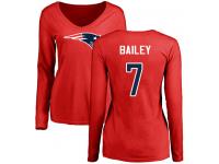 #7 Jake Bailey Red Football Name & Number Logo Slim Fit Women's New England Patriots Long Sleeve T-Shirt