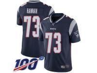 #73 Limited John Hannah Navy Blue Football Home Men's Jersey New England Patriots Vapor Untouchable 100th Season