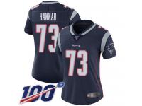 #73 Limited John Hannah Navy Blue Football Home Women's Jersey New England Patriots Vapor Untouchable 100th Season