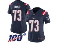 #73 Limited John Hannah Navy Blue Football Women's Jersey New England Patriots Rush Vapor Untouchable 100th Season