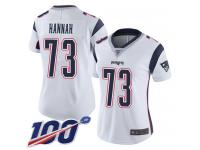 #73 Limited John Hannah White Football Road Women's Jersey New England Patriots Vapor Untouchable 100th Season