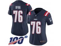 #76 Limited Isaiah Wynn Navy Blue Football Women's Jersey New England Patriots Rush Vapor Untouchable 100th Season