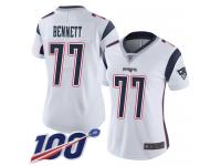 #77 Limited Michael Bennett White Football Road Women's Jersey New England Patriots Vapor Untouchable 100th Season