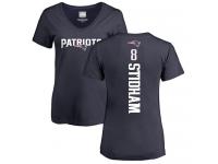 #8 Jarrett Stidham Navy Blue Football Backer Women's New England Patriots T-Shirt