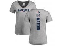 #84 Benjamin Watson Ash Football Backer V-Neck Women's New England Patriots T-Shirt