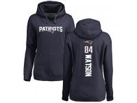 #84 Benjamin Watson Navy Blue Football Backer Women's New England Patriots Pullover Hoodie