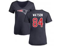 #84 Benjamin Watson Navy Blue Football Name & Number Logo Slim Fit Women's New England Patriots T-Shirt