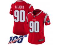 #90 Limited Shilique Calhoun Red Football Women's Jersey New England Patriots Inverted Legend 100th Season