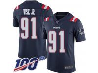 #91 Limited Deatrich Wise Jr Navy Blue Football Men's Jersey New England Patriots Rush Vapor Untouchable 100th Season