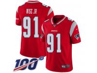 #91 Limited Deatrich Wise Jr Red Football Men's Jersey New England Patriots Inverted Legend 100th Season