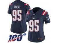 #95 Limited Derek Rivers Navy Blue Football Women's Jersey New England Patriots Rush Vapor Untouchable 100th Season