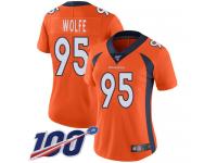 #95 Limited Derek Wolfe Orange Football Home Women's Jersey Denver Broncos Vapor Untouchable 100th Season