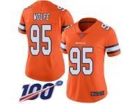 #95 Limited Derek Wolfe Orange Football Women's Jersey Denver Broncos Rush Vapor Untouchable 100th Season