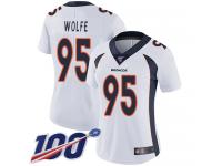 #95 Limited Derek Wolfe White Football Road Women's Jersey Denver Broncos Vapor Untouchable 100th Season