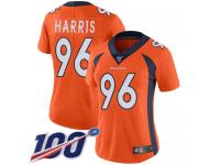 #96 Limited Shelby Harris Orange Football Home Women's Jersey Denver Broncos Vapor Untouchable 100th Season