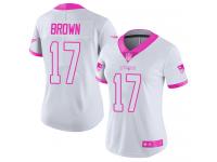 Antonio Brown Women's Limited White Pink Jersey Football New England Patriots Rush Fashion #17