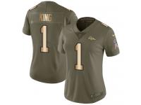 Denver Broncos Marquette King Women's Limited Olive Gold Nike Jersey - #1 NFL 2017 Salute to Service