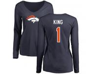 Denver Broncos Marquette King Women's Navy Blue Nike - #1 NFL Long Sleeve T-Shirt Name & Number Logo