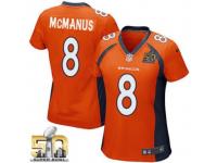 Game Brandon McManus WoMen Jersey - Denver Broncos #8 Home Orange Super Bowl 50 Bound Nike NFL