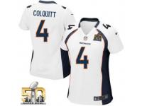 Game Britton Colquitt WoMen Jersey - Denver Broncos #4 Road White Super Bowl 50 Bound Nike NFL