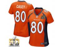 Game James Casey WoMen Jersey - Denver Broncos #80 Home Orange Super Bowl 50 Bound Nike NFL