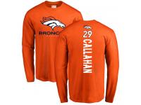 Men #29 Bryce Callahan Orange Football Backer Denver Broncos Long Sleeve T-Shirt