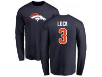 Men #3 Drew Lock Navy Blue Football Name & Number Logo Denver Broncos Long Sleeve T-Shirt