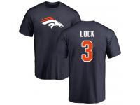 Men #3 Drew Lock Navy Blue Football Name & Number Logo Denver Broncos T-Shirt