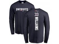 Men #33 Joejuan Williams Navy Blue Football Backer New England Patriots Long Sleeve T-Shirt