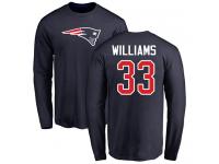 Men #33 Joejuan Williams Navy Blue Football Name & Number Logo New England Patriots Long Sleeve T-Shirt