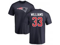 Men #33 Joejuan Williams Navy Blue Football Name & Number Logo New England Patriots T-Shirt